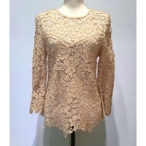 Joie Crochet Light Pink Top 3/4 Sleeve Womens M prairie Cottagecore grandma